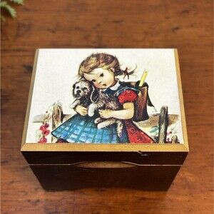 Vintage Cuendet Swiss Musical Movement Music Box Little Girl & Dog 7207 WORKS!
